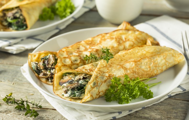Gefüllte Crêpes mit Ricotta und Pilzen